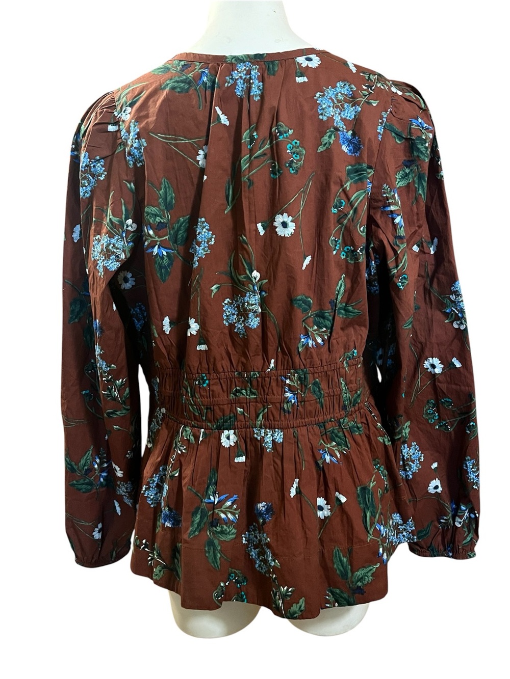 Anthropologie Brown Floral Somerset Peplum Blouse with Blue & Green Print XL - Picture 4 of 8
